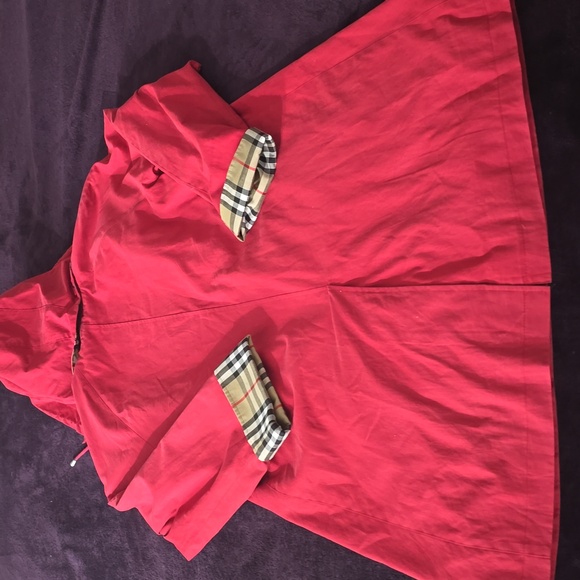 Burberry Red Coat with Plaid Hood - Picture 8 of 8